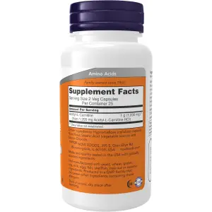 NOW Foods Acetyl-L-Carnitine 500mg - 50 Veg Capsules