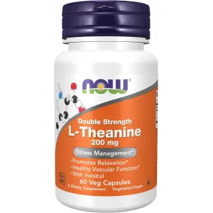 NOW Foods Double Strength L-Theanine 200mg with Inositol - 60 Veg Capsules