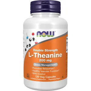 NOW Foods Double Strength L-Theanine 200mg with Inositol - 120 Veg Capsules