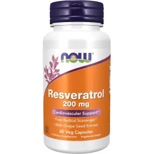 NOW Foods Resveratrol 200mg with Grape Seed Extract - 60 Veg Capsules